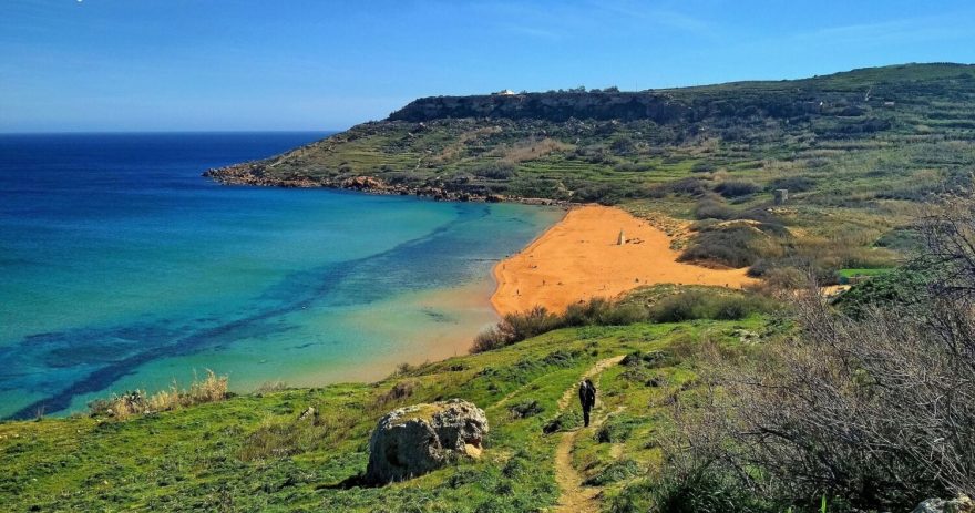 Severní pláž Ramla Bay, ostrov Gozo