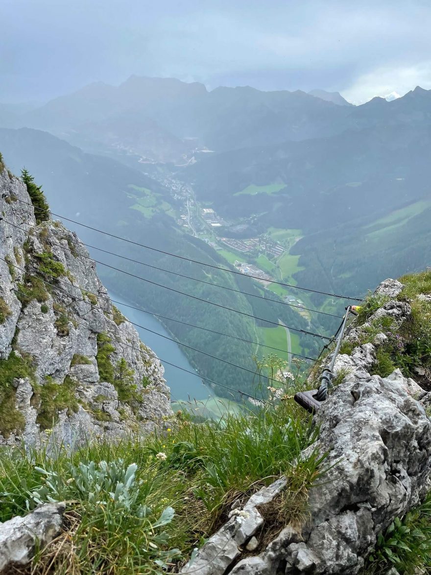 Lanový most, Kaiser Joseph Klettersteig Seemauer, Hochschwabgruppe, rakouské Alpy