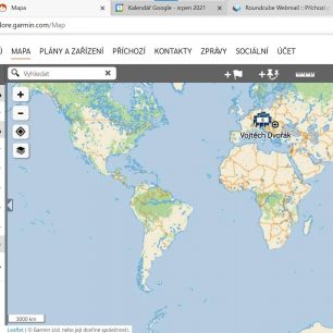 Mapa a přehled zpráv, trasových bodů, ujetých tras v aplikaci Explore Garmin