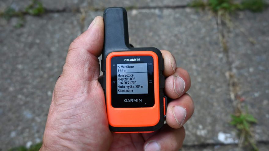 Obrazovka se sdílením polohy - Garmin inReach Mini