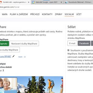 V aplikaci Explore Garmin je možno nastavit sdílení polohy pomocí MapShare