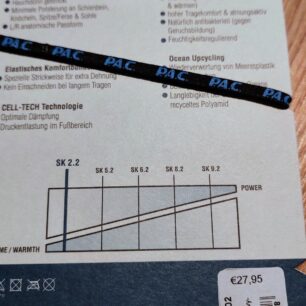 Infografika na hangtagu ponožek P.A.C. SK 2.2 MERINO TOURING