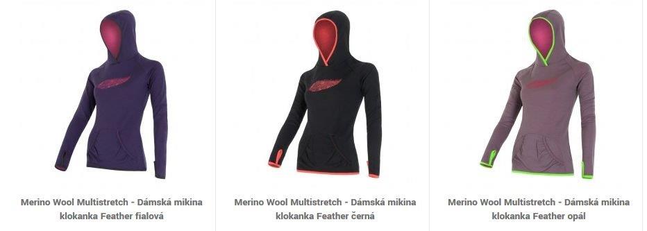 Merino Wool Multistretch - Dámská mikina klokanka Feather - některé z barev