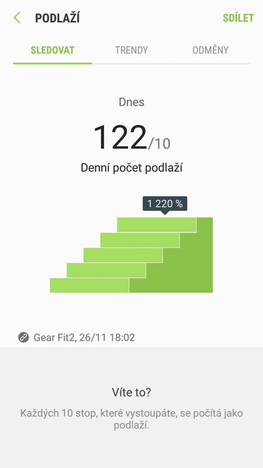 S Health - vystoupaná podlaží