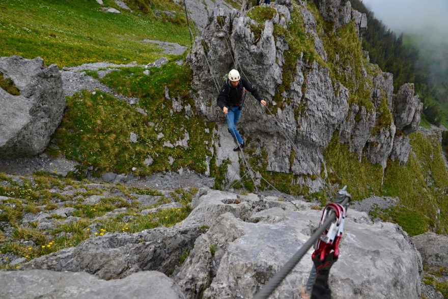 1. lanový most, Ferata Brunnistöckli, Engelberg, Švýcarsko.