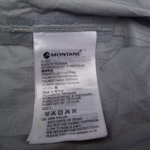 Vnitřní etiketa bundy Montane Minimus 777 Jacket.