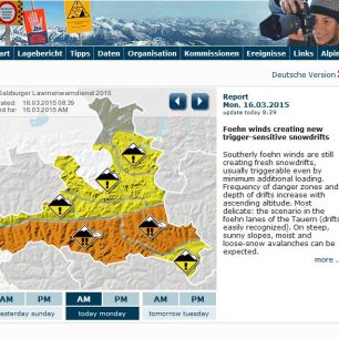 Ukázka lavinové předpovědi v Salzbursku