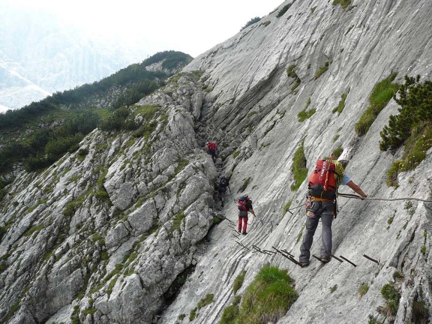 Spodní ferrata Hollental na Zugspitze- klíčové místo Brett